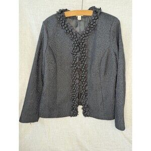 CHICO'S Textured Crinkle Ruffle Detail Jacket Blazer Black Size 2 (US L/12)
